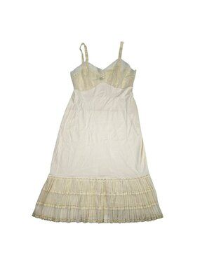Vintage Aristocrat Nylon Full Slip Nightgown w/ Lace Women's Size 36 Pale Yellow